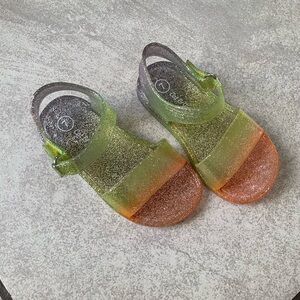 Cienta Glittery Green and Orange Kids Sandals